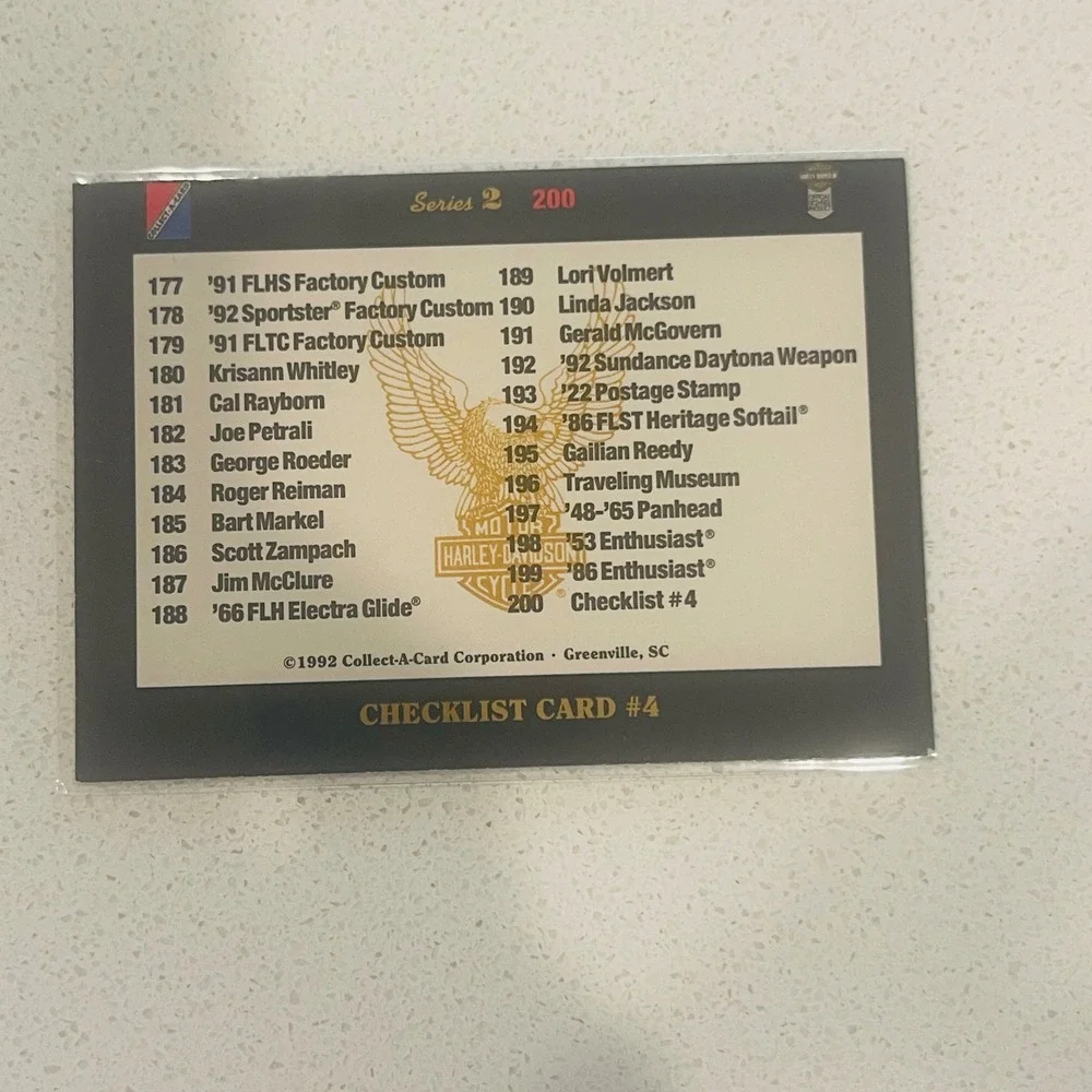 1992 Harley Davidson Series 2 Checklist Card 4 Collect A Card Vintage Motorcycle